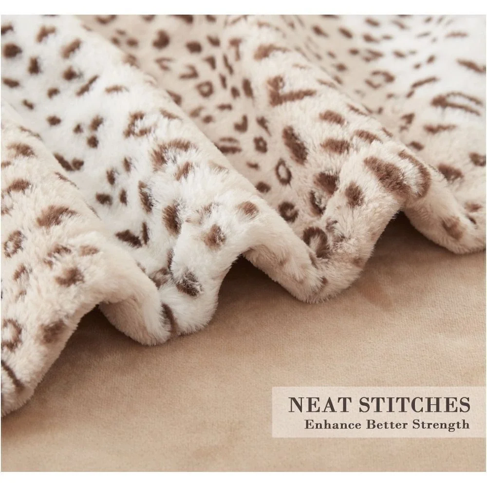 Sedona House Fuzzy‎ Faux Fur Throw Sand Leopard Blanket,Lightweight Plush Cozy